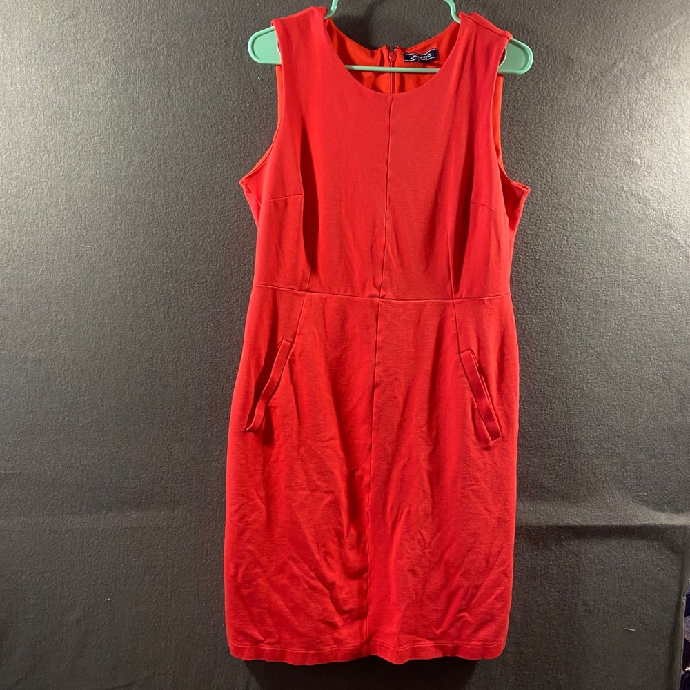 Lands End sheath Dress 14 red Ponte Sleeveless Pockets office minimalist capsule